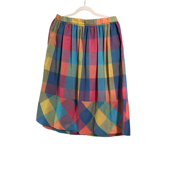 Vintage Jantzen Madras Plaid Cotton Button Skirt Size 16 - Picture 2 of 6